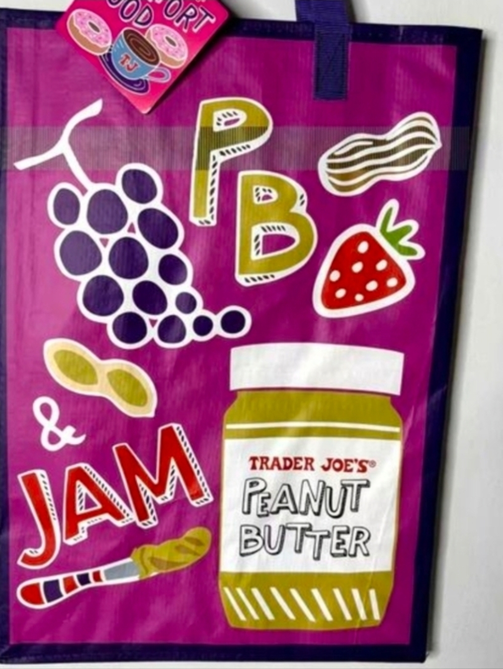 NWT- 2Trader Joe's Reusable Grocery Tote Bag Pair - Purple & Orange - Picture 2 of 7